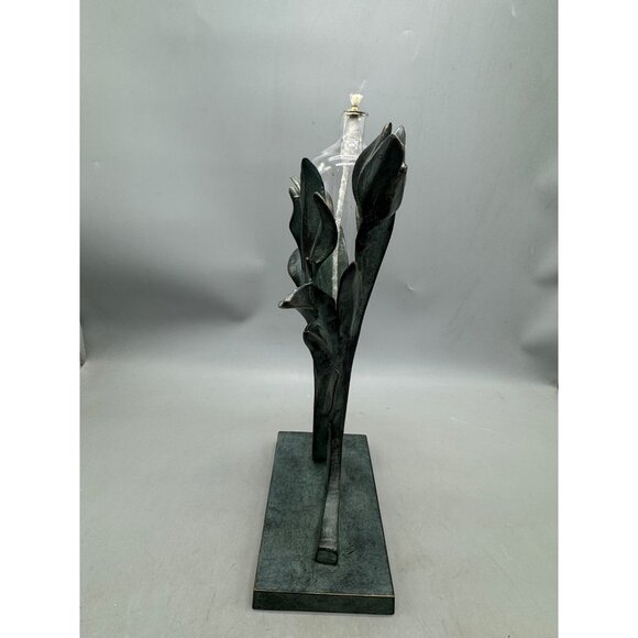 Decorative frontgate iron & Glass blown Oil vessel with wick Lamp tulip 15x9" - Picture 4 of 9